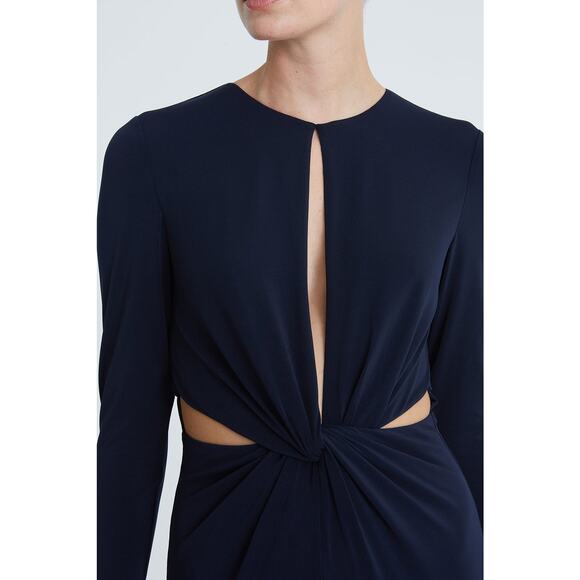 NWT Halston Kathryn Navy Jersey Twist Front Jumpsuit with Cutouts Size 2, 10 - Picture 3 of 5